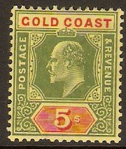 Gold Coast 1907 5s Green and red on yellow. SG68.
