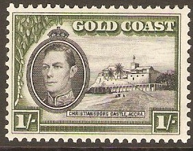Gold Coast 1938 1s Black and olive-green. SG128.