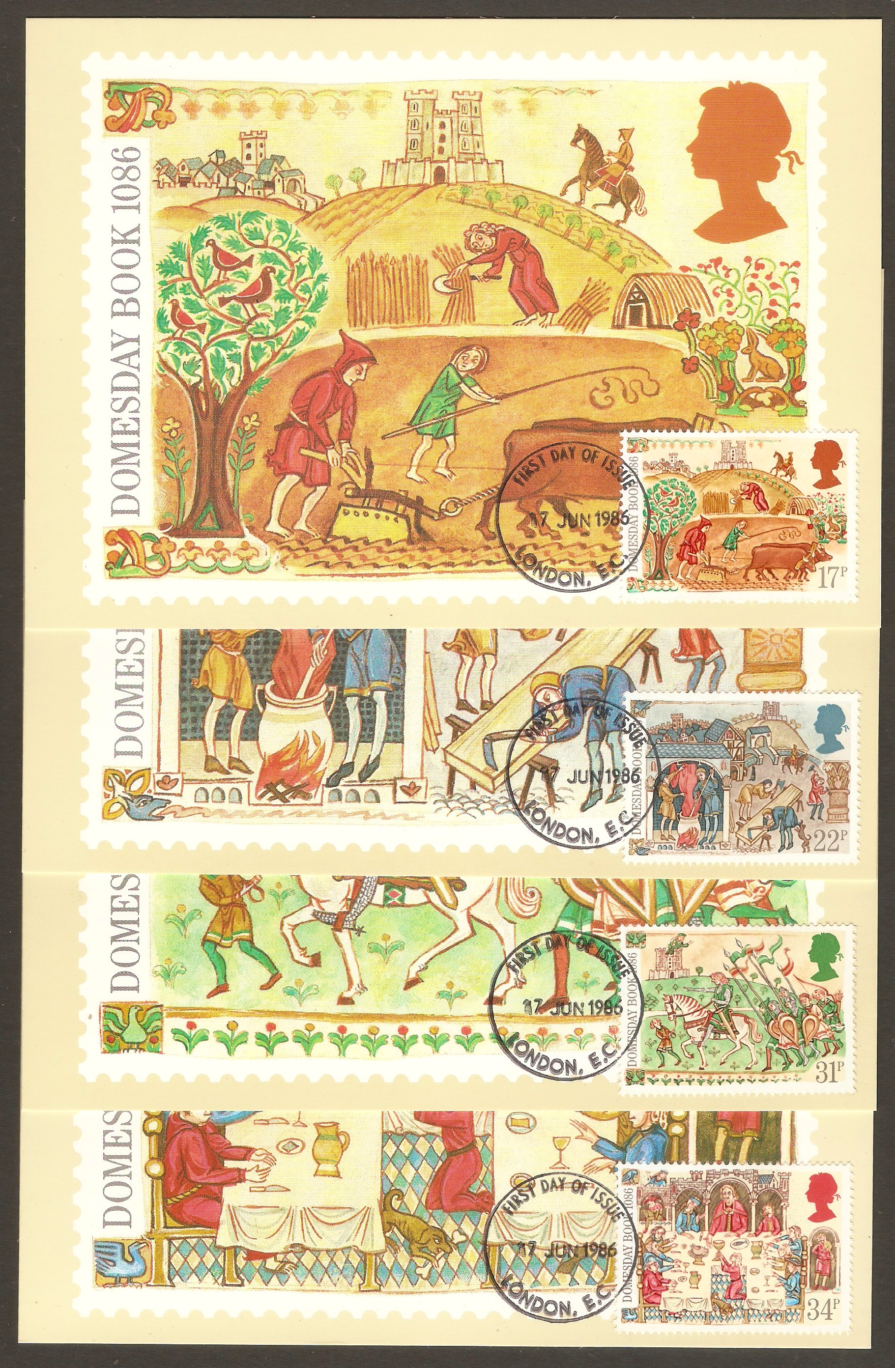 Great Britain 1986 Domesday 900th. Anniv. on set of 4 PHQ Cards.