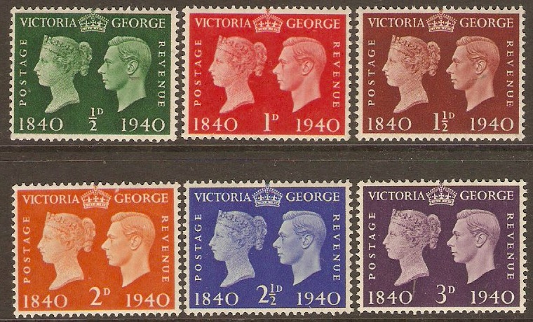 Great Britain 1940 Stamp Centenary Set. SG479-SG484.