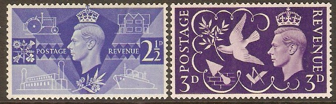 Great Britain 1946 Victory Stamp Set. SG491-SG492.