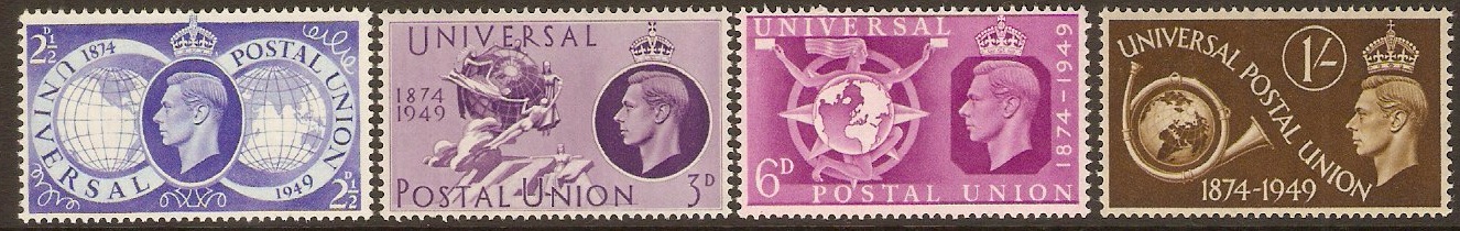 Great Britain 1949 UPU 75th Anniversary Stamp Set. SG499-SG502.
