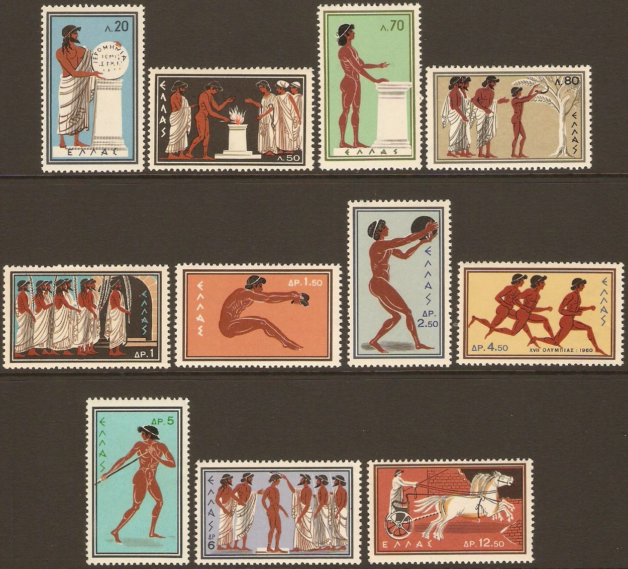 Greece 1960 Olympic Games Set. SG837-SG847.