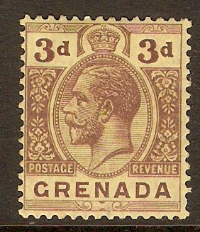 Grenada 1921 3d Purple on yellow. SG122.