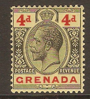 Grenada 1921 4d Black and red on yellow. SG123.