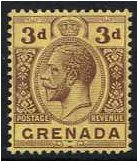 Grenada 1913 3d. Purple on Yellow Paper. SG96.