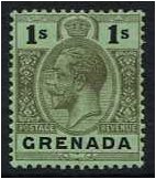Grenada 1921 1s. Black on Emerald Paper. SG128.