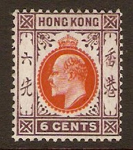Hong Kong 1907 6c Orange-vermilion and purple. SG94.