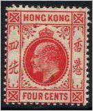 Hong Kong 1907 4c. Carmine-Red. SG93.