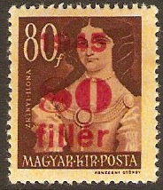 Hungary 1945 80f on 80f Red-brown on yellow. SG823.