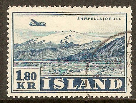 Iceland 1947 1k.80 Slate-blue - Air series. SG275.