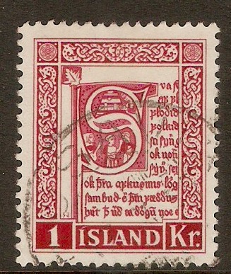 Iceland 1953 1k Carmine-red. SG321.
