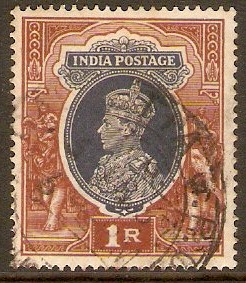 India 1937 1r Grey and red-brown. SG259.