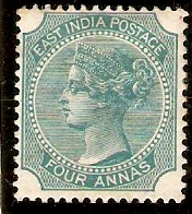 India 1866 4a Blue-green (Die II). SG71.