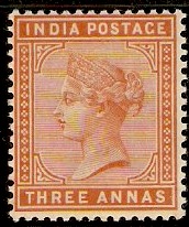 India 1882 3a Brown-orange. SG94.