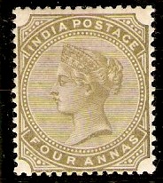 India 1882 4a Olive-green. SG95.