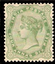 India 1882 4a.6p Yellow-green. SG97.