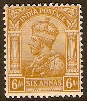 India 1911 6a Yellow-bistre. SG177.