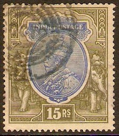 India 1911 15r Blue and olive. SG190.