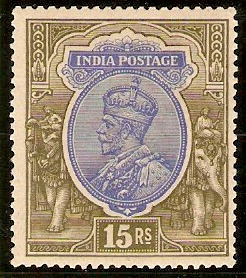India 1911 15r Blue and olive. SG190