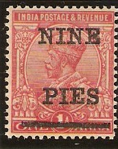 India 1921 9p on 1a Rose-carmine. SG192