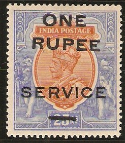 India 1925 1r on 25r Orange and blue. SGO103.