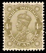 India 1926 4a Pale sage-green. SG210.