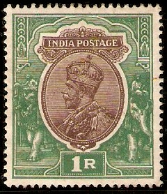 India 1926 1r Chocolate and green. SG214.