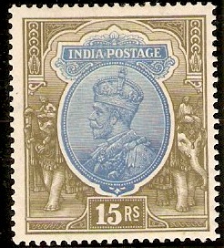 India 1926 15r Blue and olive. SG218.