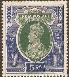 India 1937 5r Green and blue. SG261.