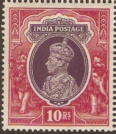 India 1937 10r Purple and claret. SG262.
