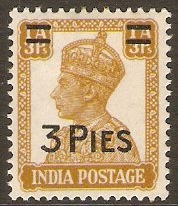 India 1946 3p on 1a.3p Yellow-brown. SG282.