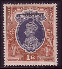 India 1937 1r Grey and red-brown. SG259.