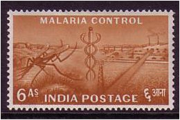 India 1955 6a. Yellow-Brown. SG361.