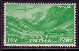 India 1955 14a. Bright Green. SG365.