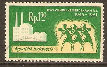 Indonesia 1961 1r.50 Green Independence Series. SG867.