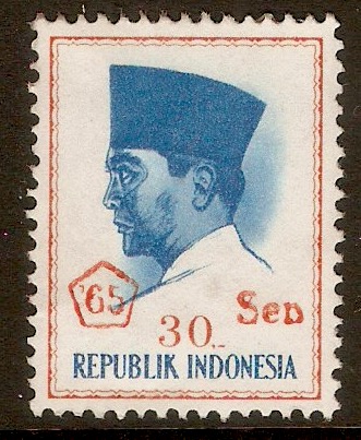 Indonesia 1965 (30)s on 30r Revalued Currency series. SG1069.