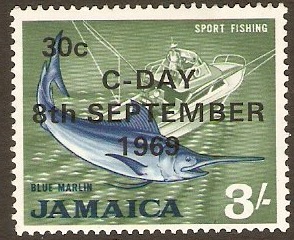 Jamaica 1969 30c on 3s Decimal currency. SG289.