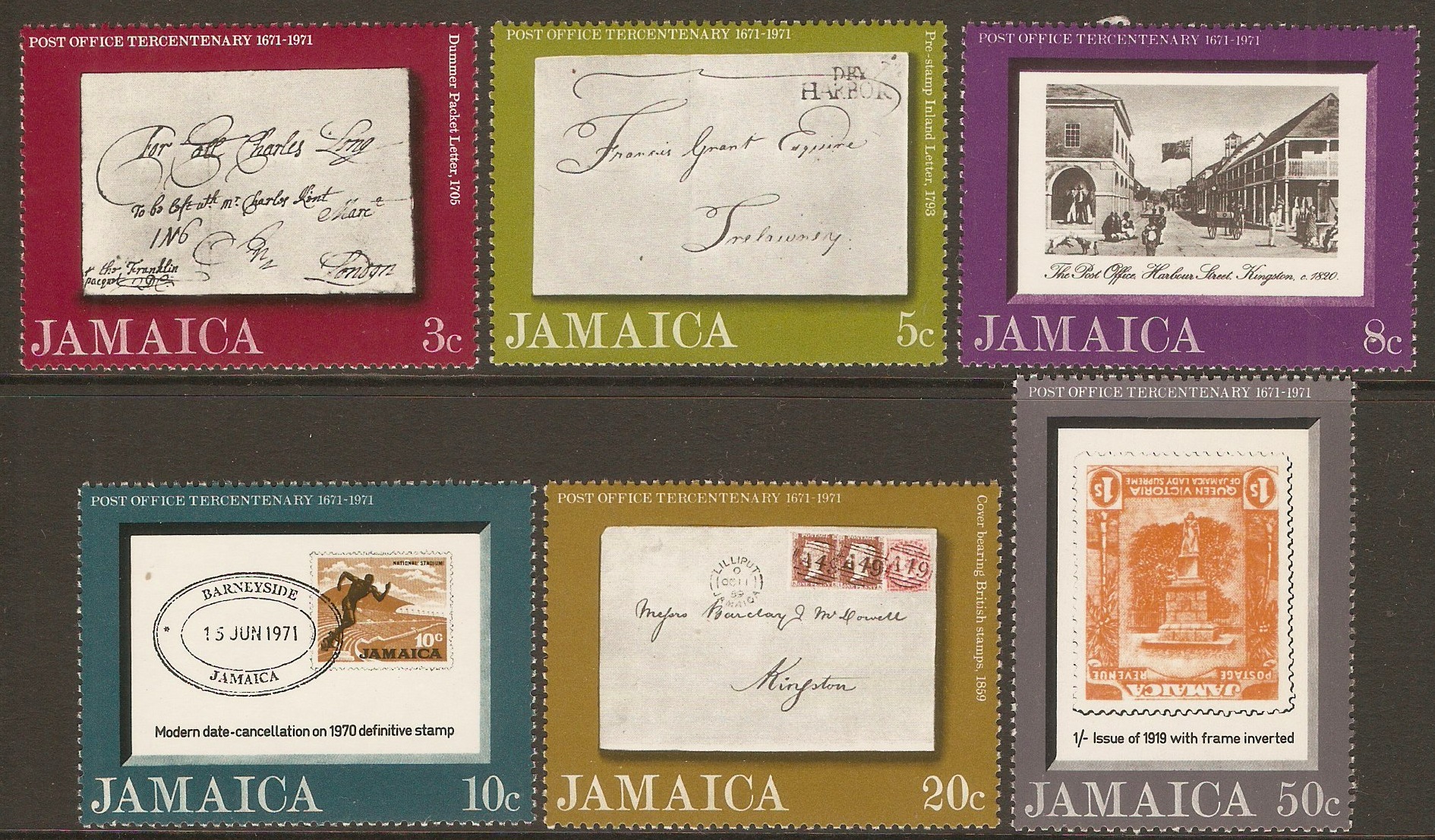 Jamaica 1971 Post Office Anniversary set. SG335-SG340.