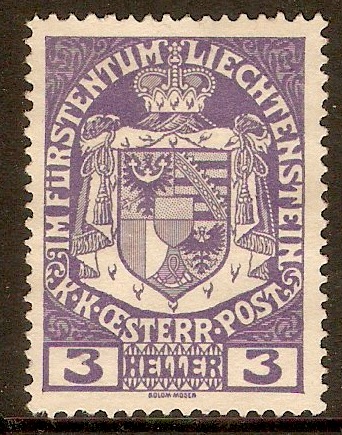 Liechtenstein 1917 3h Violet. SG7.