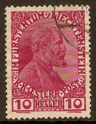 Liechtenstein 1917 10h Claret. SG9.