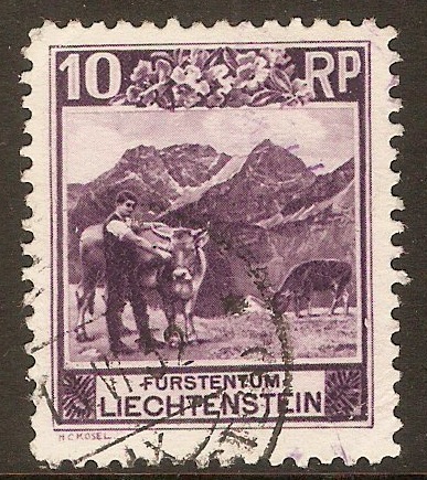 Liechtenstein 1930 10r Deep reddish lilac. SG98A.