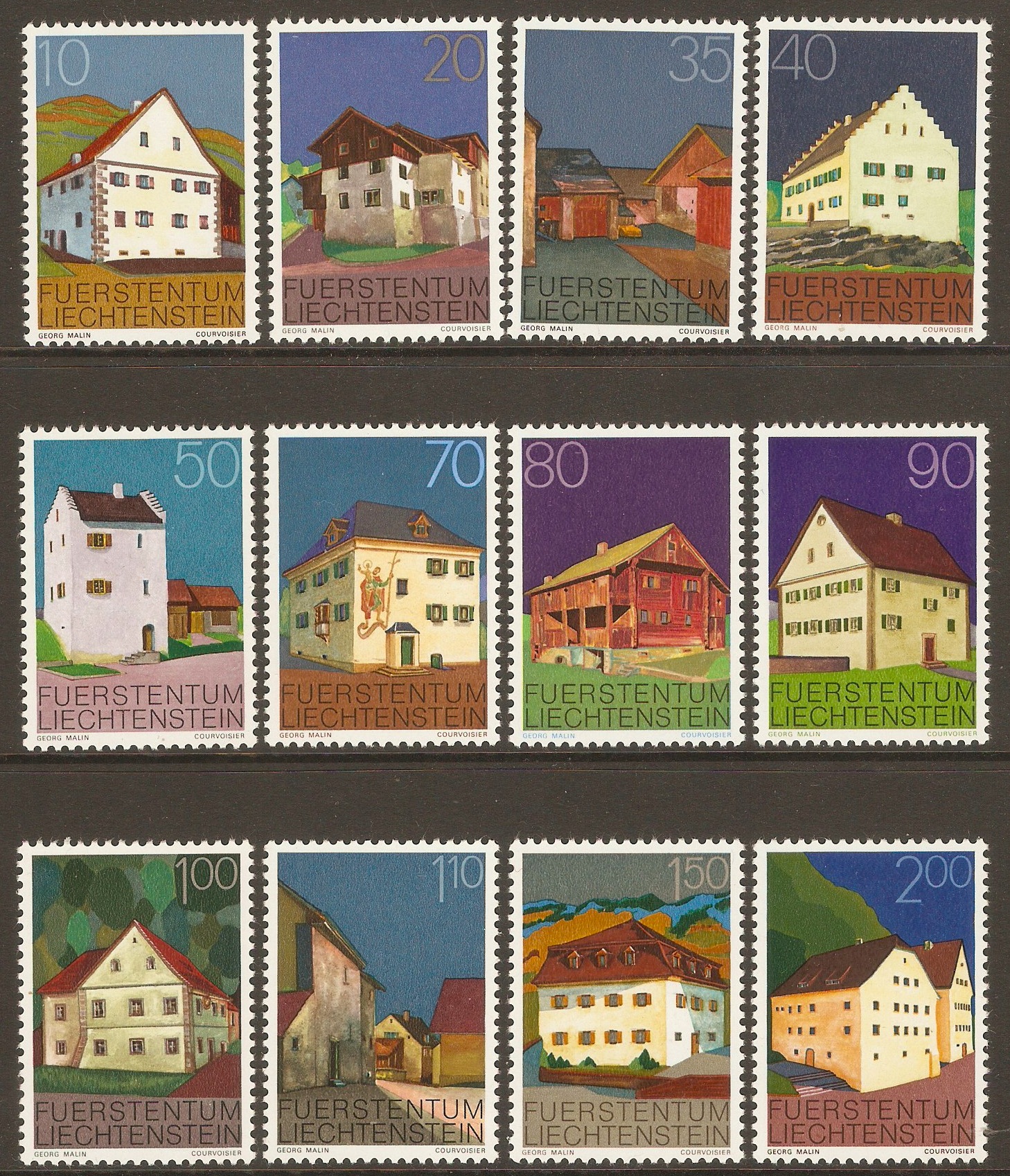 Liechtenstein 1978 Buildings set. SG691-SG702.