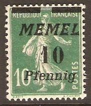 Memel 1921 10pf on 10c Green. SG62.