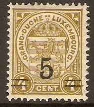 Luxembourg 1921 5 on 4c Olive-bistre. SG213.