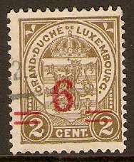 Luxembourg 1921 6 on 2c Grey-brown. SG215.