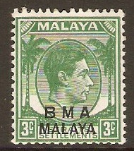 Malaya (BMA) 1945 3c Blue-green. SG4b.