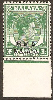 Malaya (BMA) 1945 3c Blue-green. SG4b.