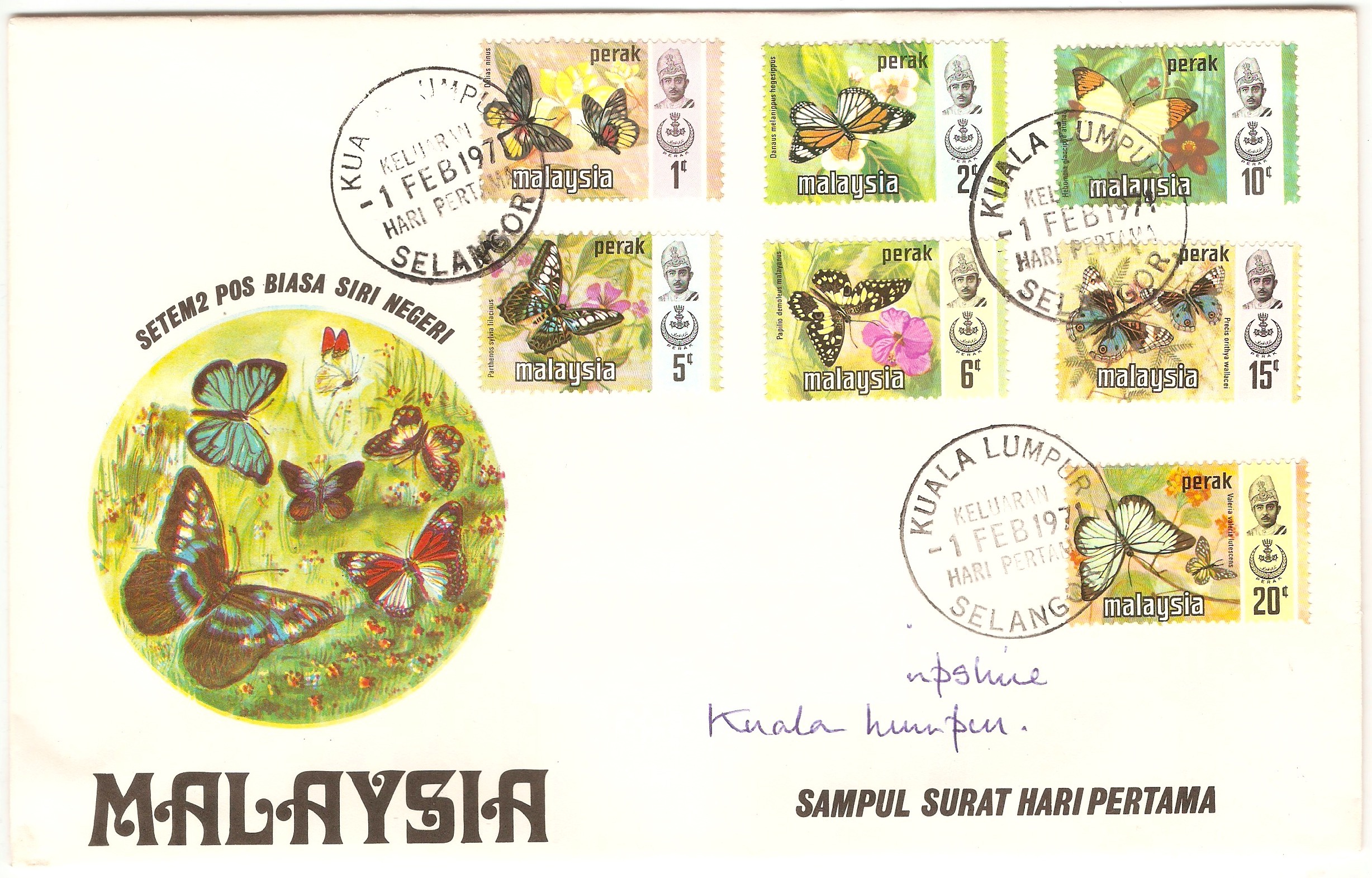 Perak Butterflies set - FDC. Stamp nos. SG172-SG178.