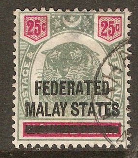Federated Malay States 1900 25c Green and carmine. SG7.